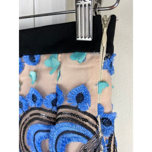 Eva Franco Women's 0P Pleated Blue Butterfly Black Sequin Tulle Skirt - Picture 3 of 10